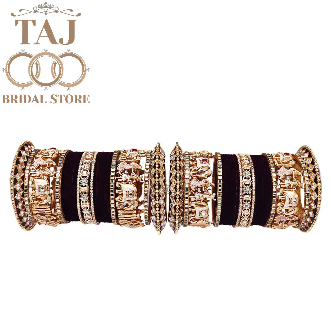 Kundan Bridal Bangles Set With Popular Dulha-Dulhan Design Metal Kada