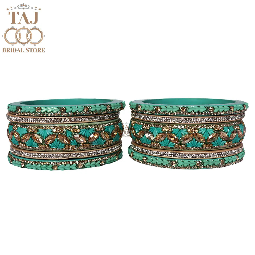 Women's Rajasthani Short Lac Bangles Set With Latest Kundan Design