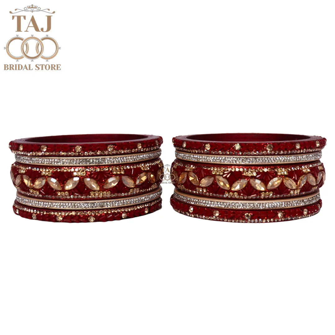 Women's Rajasthani Short Lac Bangles Set With Latest Kundan Design