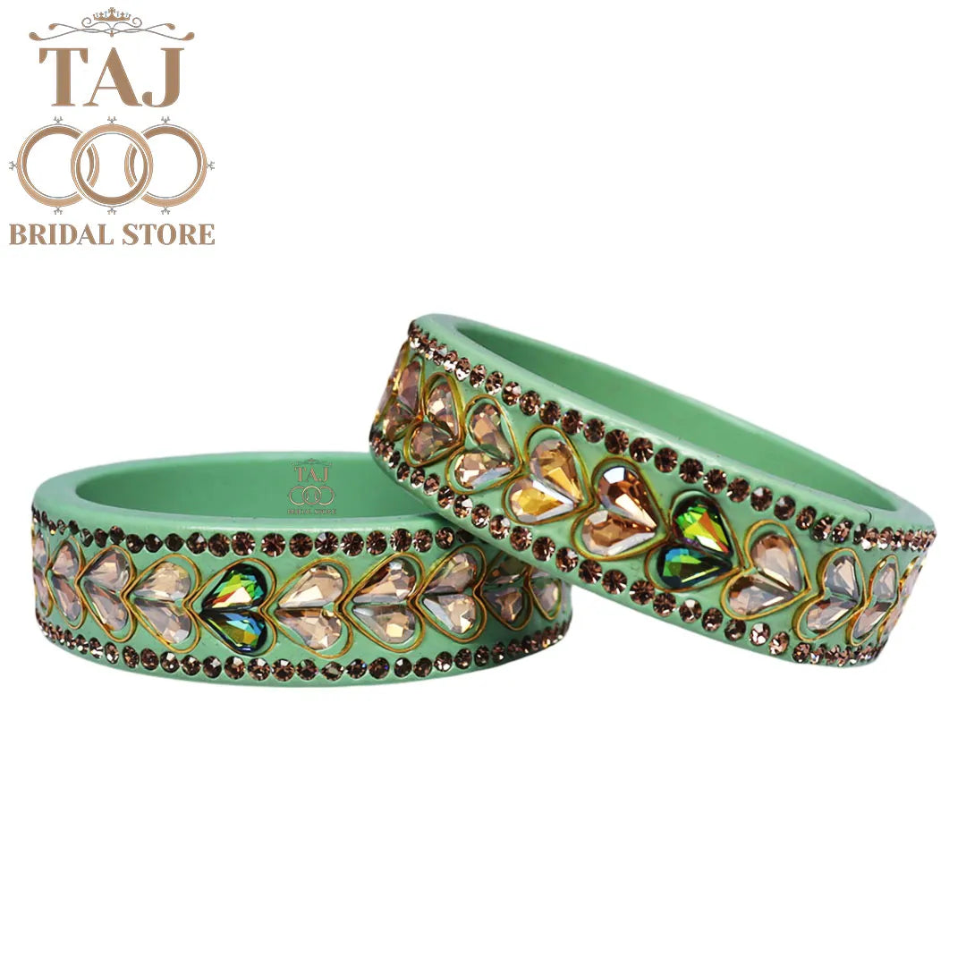 Lac Kada Bangles With Exquisite Heart-Shaped Kundan