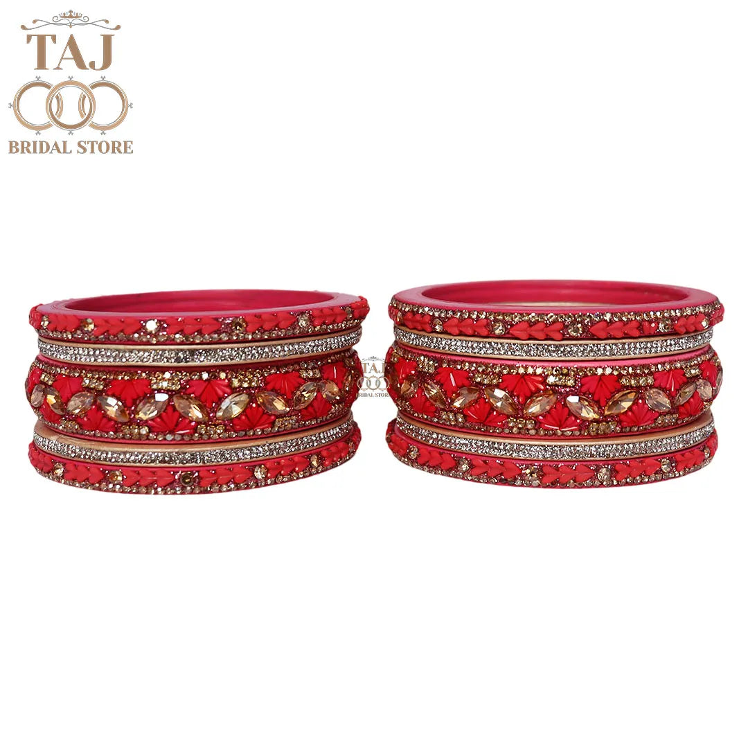 Women's Rajasthani Short Lac Bangles Set With Latest Kundan Design