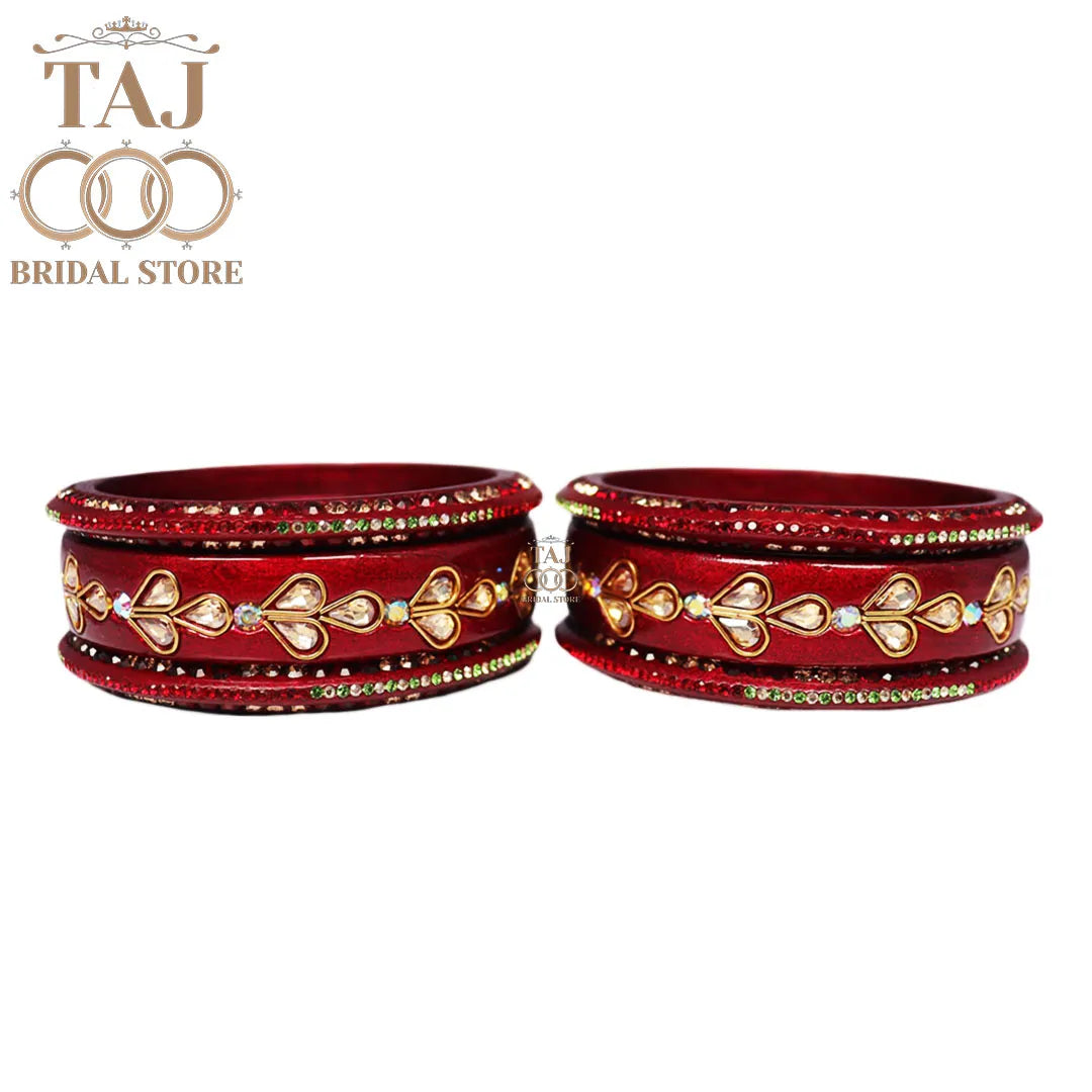 Karwa Chauth Special Lac Bangles Set With Kundan Design (Set of 6)