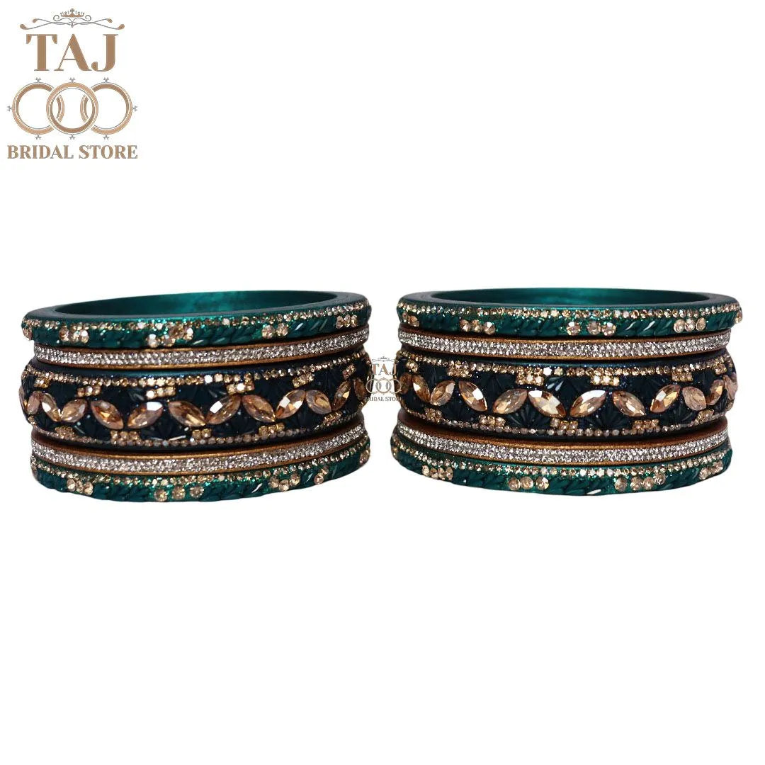 Women's Rajasthani Short Lac Bangles Set With Latest Kundan Design