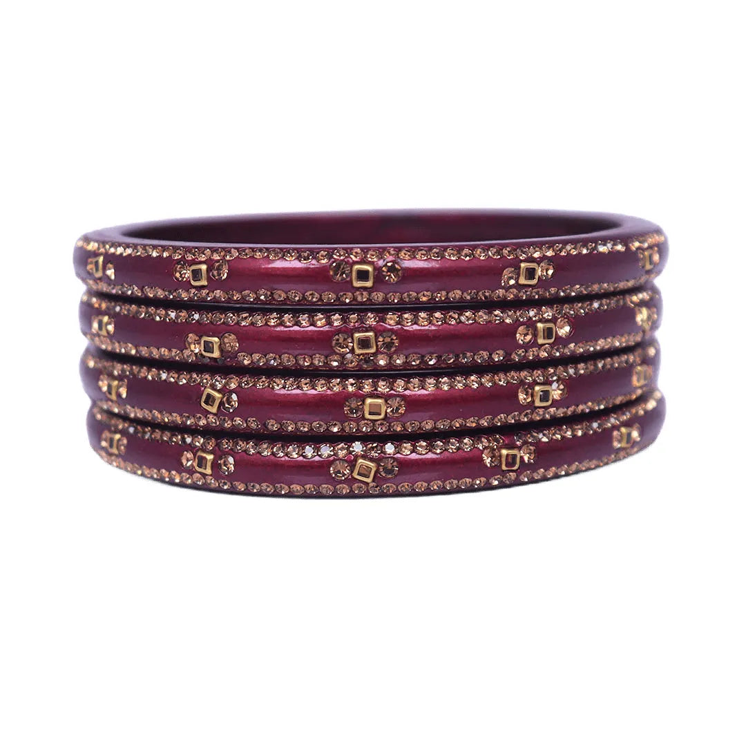Lac Bangles with Beautiful Rhinestones Design (Pack of 4) Taj Bridal Store
