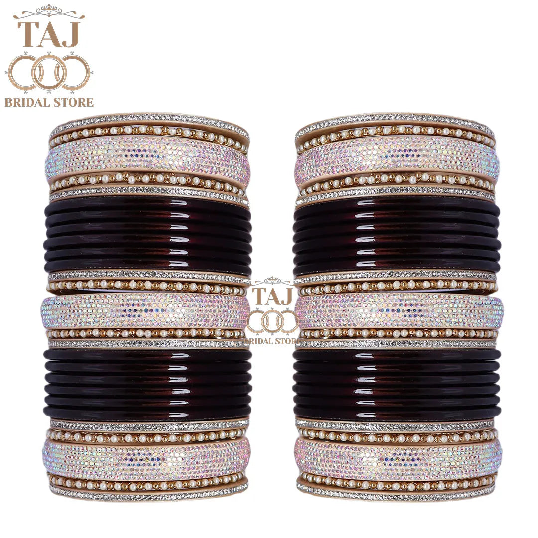 Punjabi Bridal Bangle Set with Beautiful White Stone Kada Taj Bridal Store