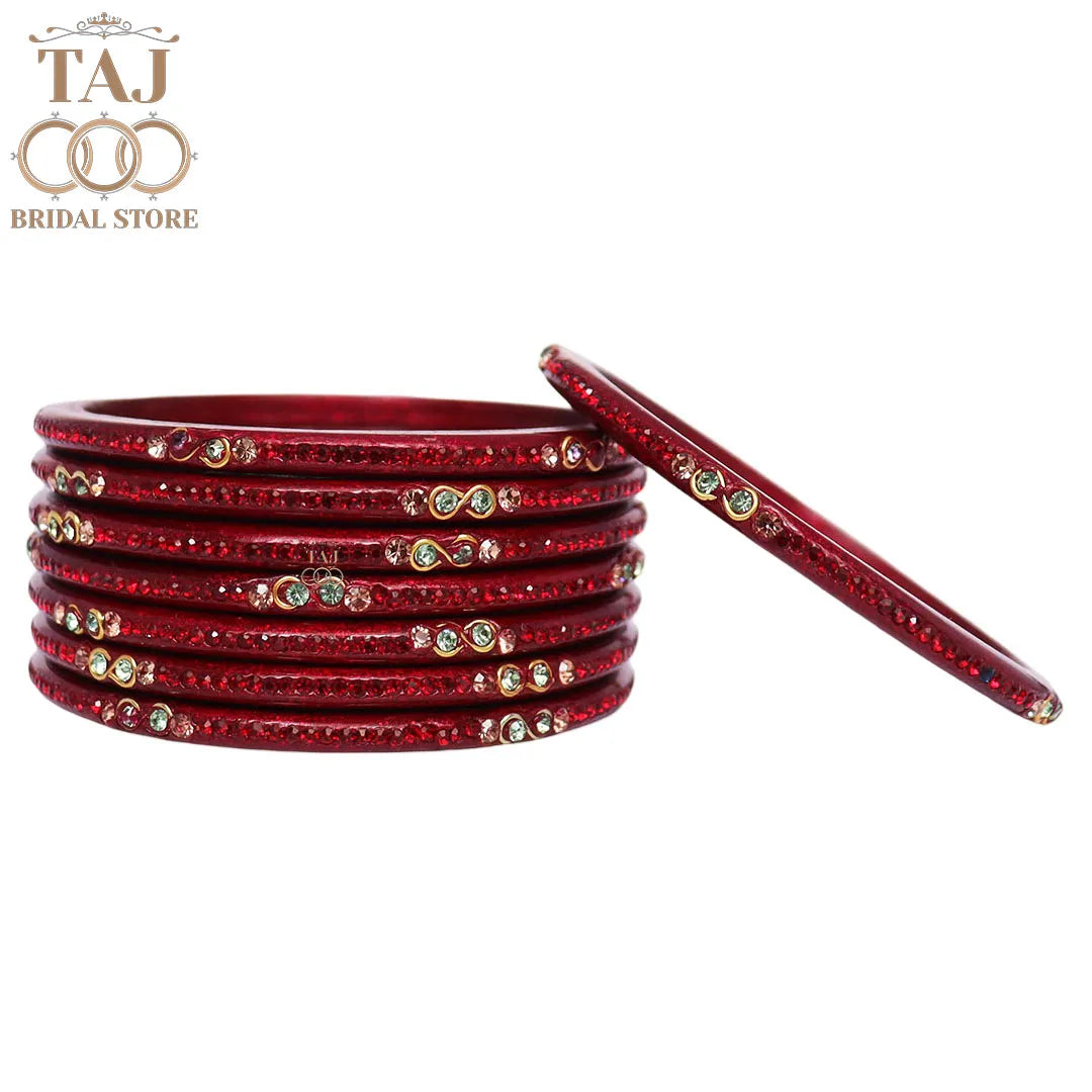 Designer Short Lac Bangles For Women With Latest Rhinestones Design