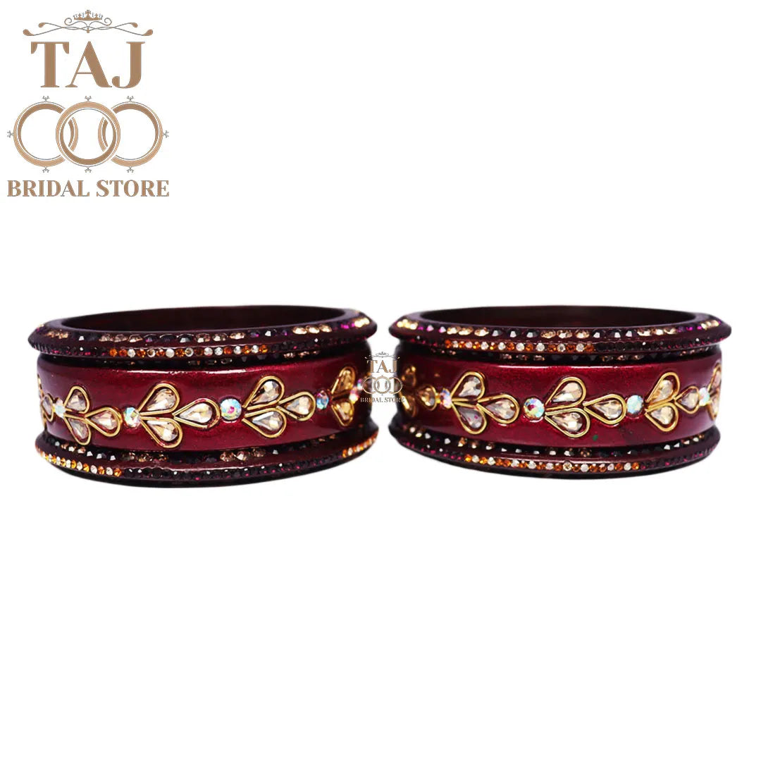 Karwa Chauth Special Lac Bangles Set With Kundan Design (Set of 6)