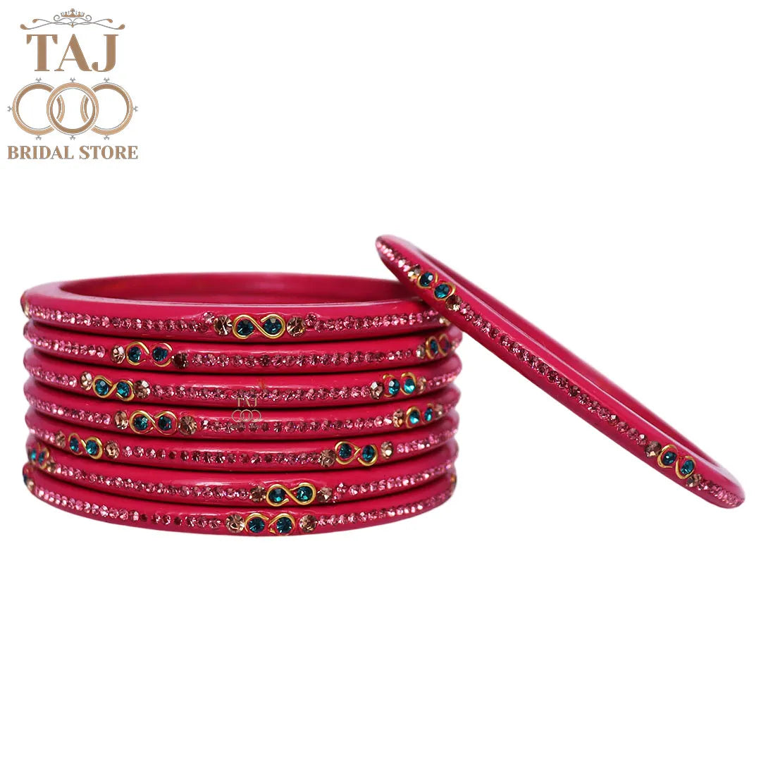 Designer Short Lac Bangles For Women With Latest Rhinestones Design