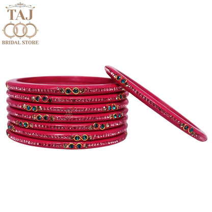 Designer Short Lac Bangles For Women With Latest Rhinestones Design