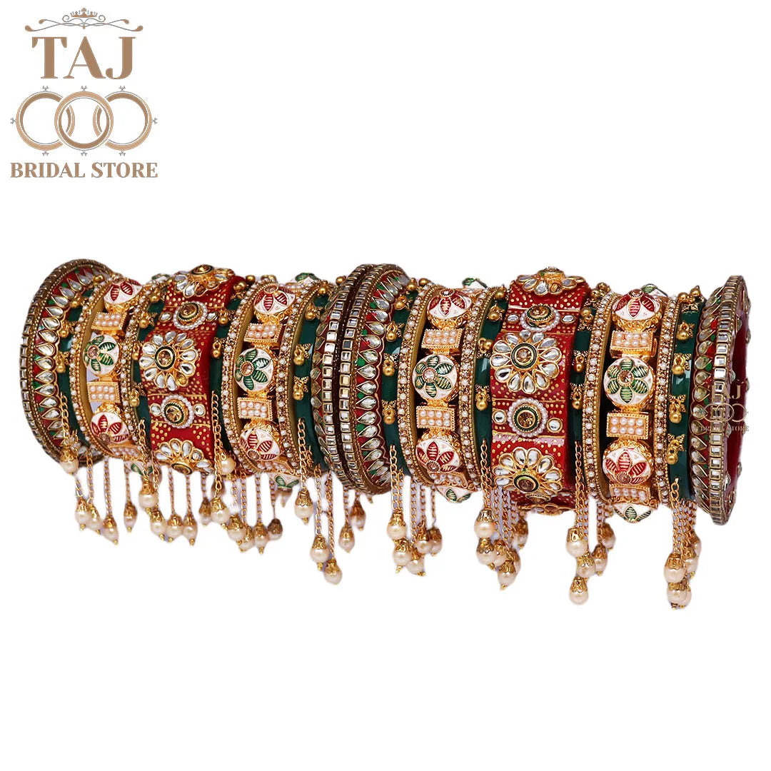 Rajwadi Wedding Bangle Set with Beautiful Moti Latkan Design Taj Bridal Store
