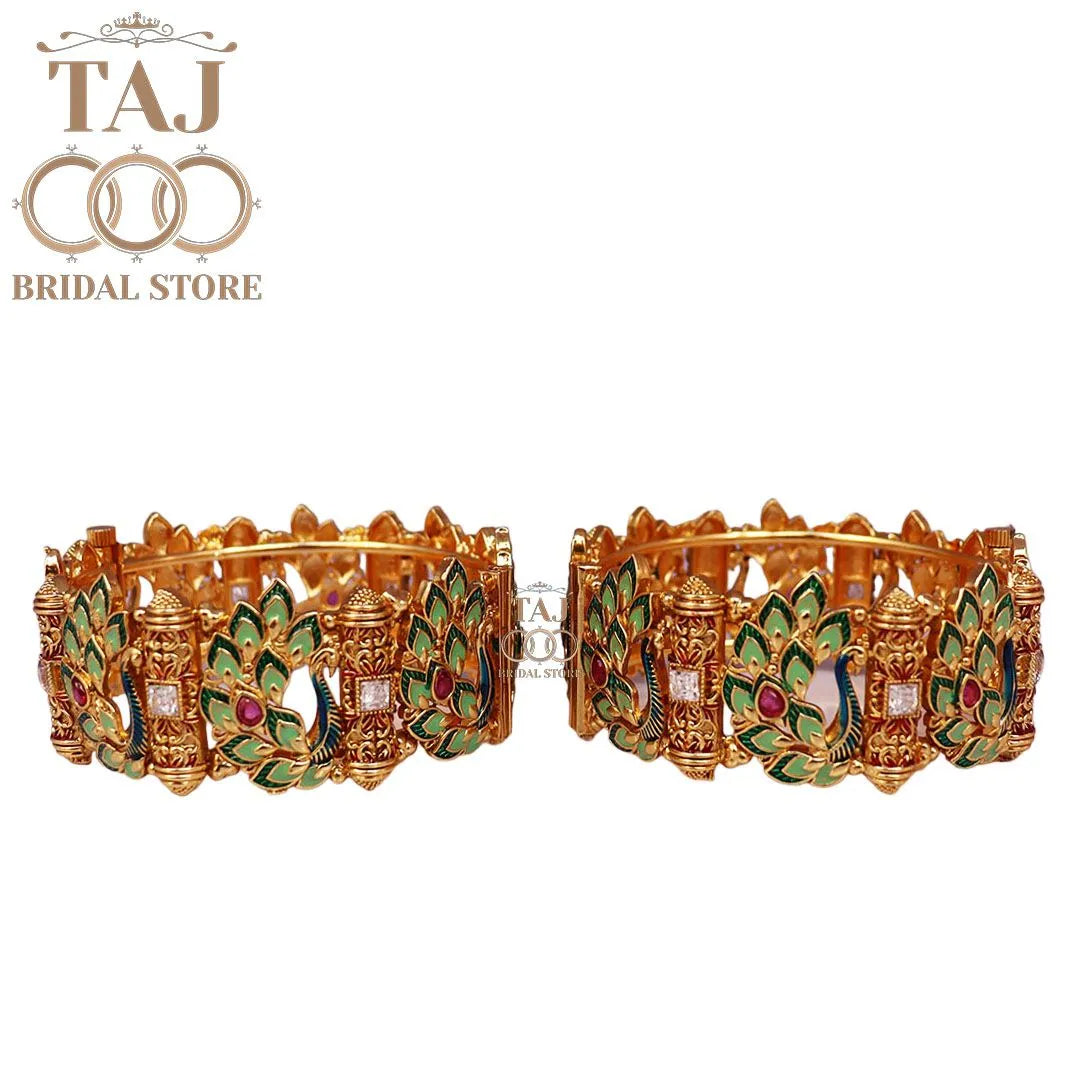 Rajwadi Metal Kada With Beautiful Latest Peacock Design (Pack of 2)