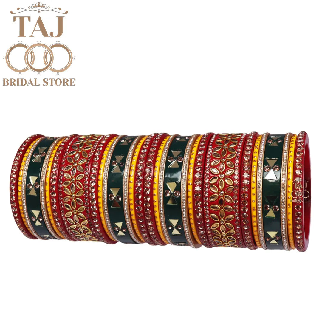 Rajasthani Lac Chura for Beautiful Bride With Traditional Mirror and Kundan Design