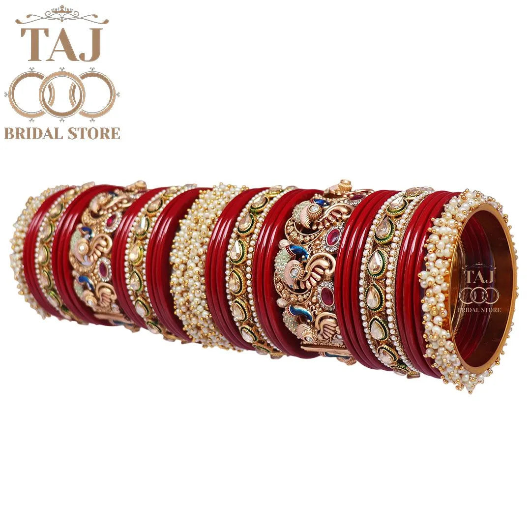 Rajasthani Traditional Bridal Chuda Set With Beautiful Peacock Design Brass Kada