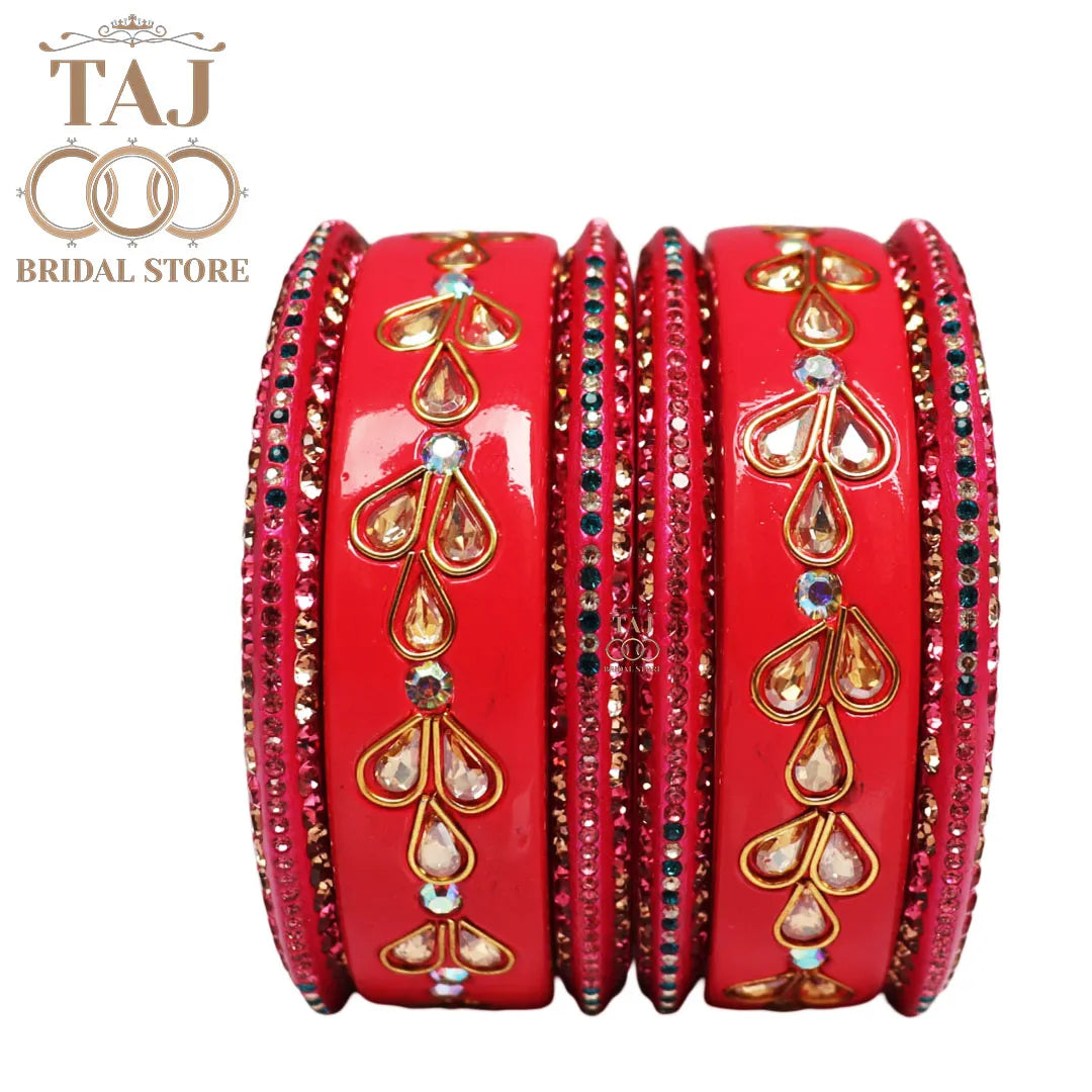 Karwa Chauth Special Lac Bangles Set With Kundan Design (Set of 6)