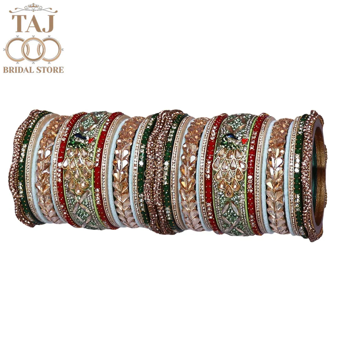 Rajasthani Lac Bridal Bangles Set With New Peacock and Kundan Design