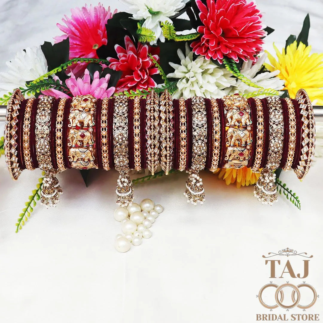 Royal Rajwadi Bangle Set with Elephant Motifs and Jhoomers