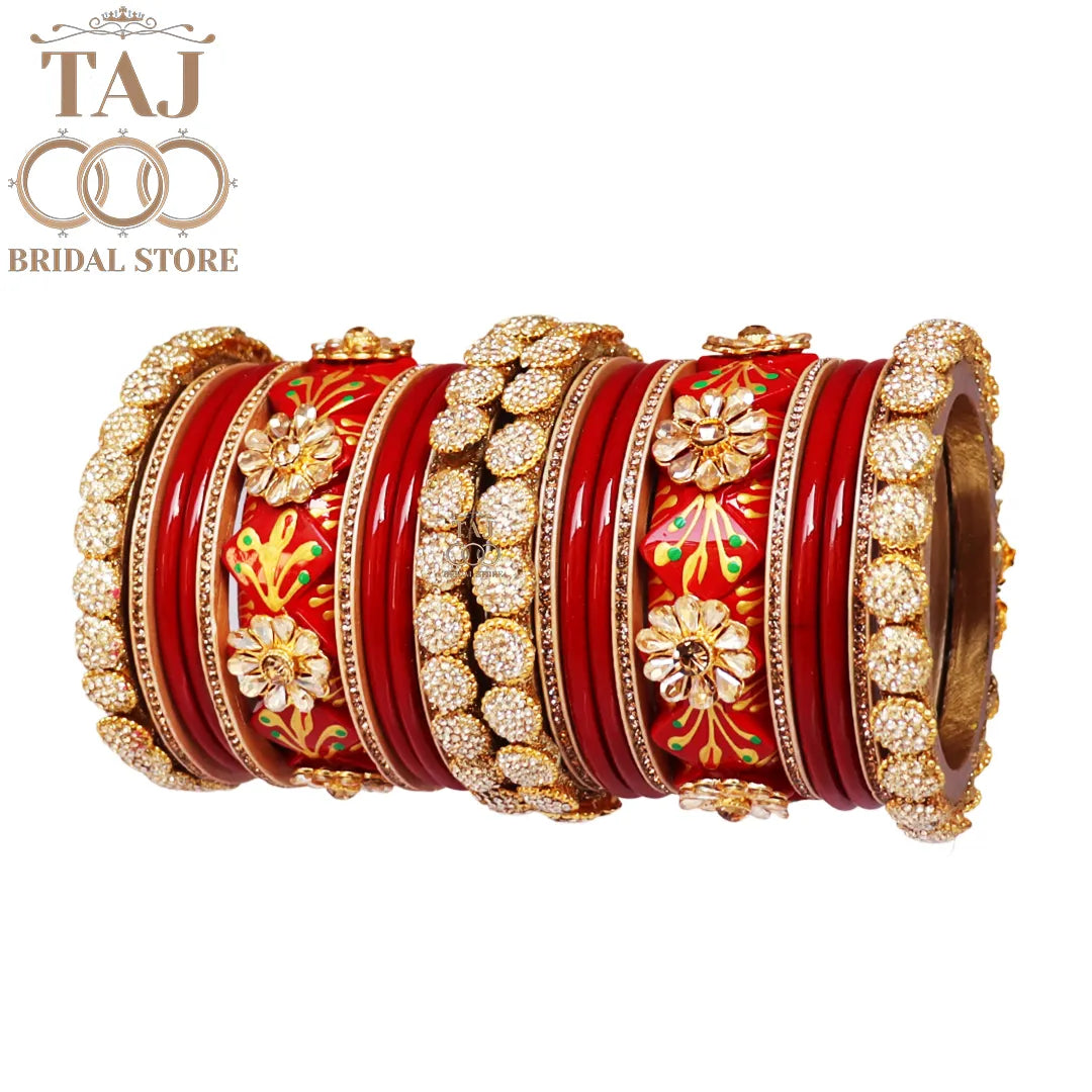 Luxury Lac Bridal Bangle Set with Kundan and Handpaint Design