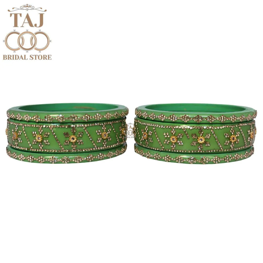 Premium Designer Short Lac Bangles Set with Latest Rhinestones Design