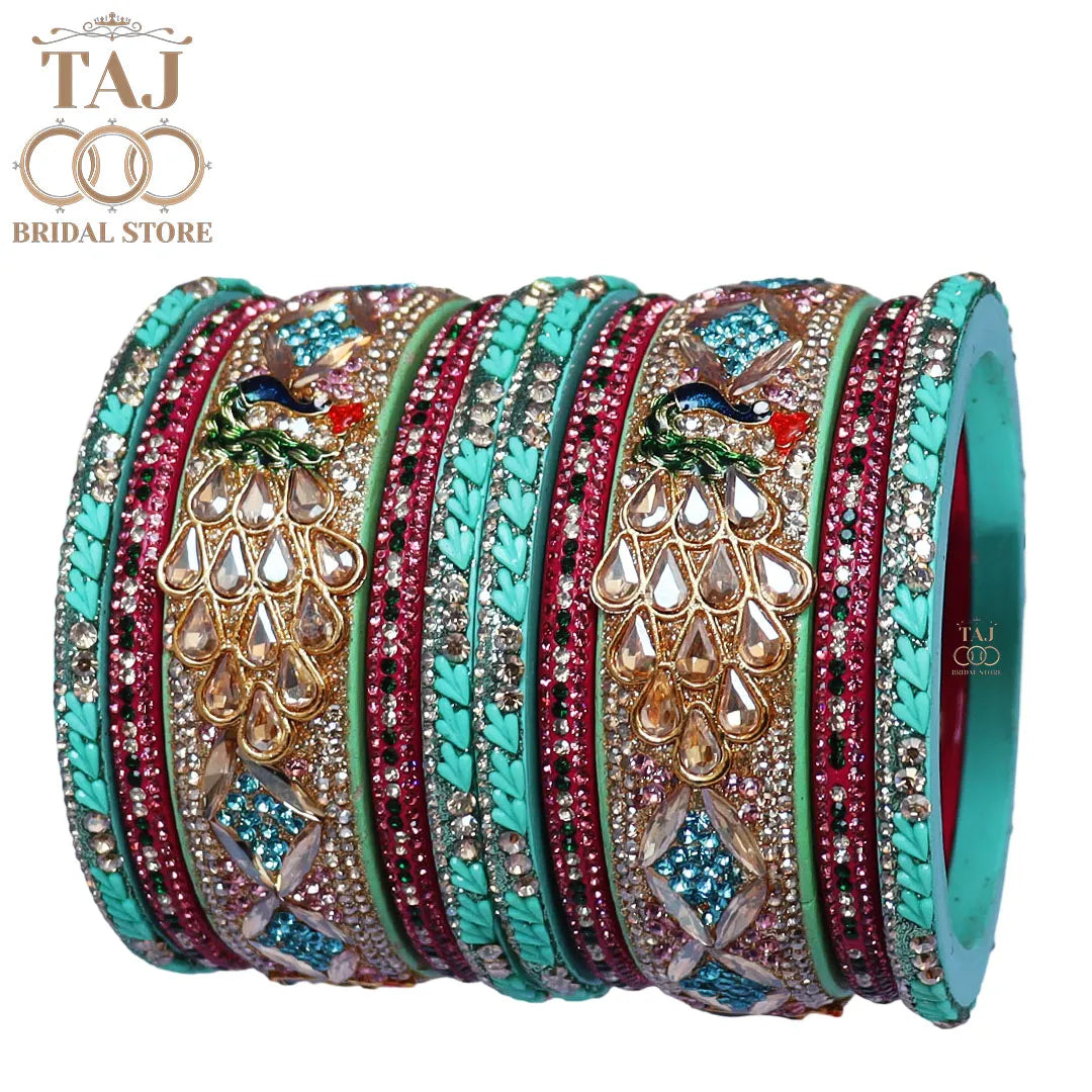 Luxurious Rajasthani Short Lac Bangles Set with Latest Peacock Design