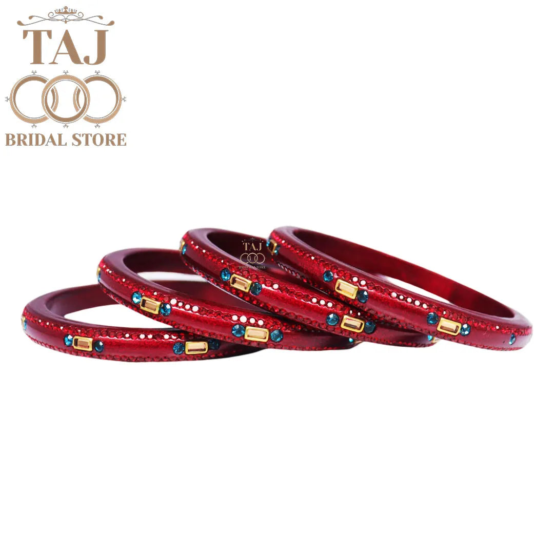 Fancy Lac Kada Bangles with Kundan and Rhinestones (Set of 4)