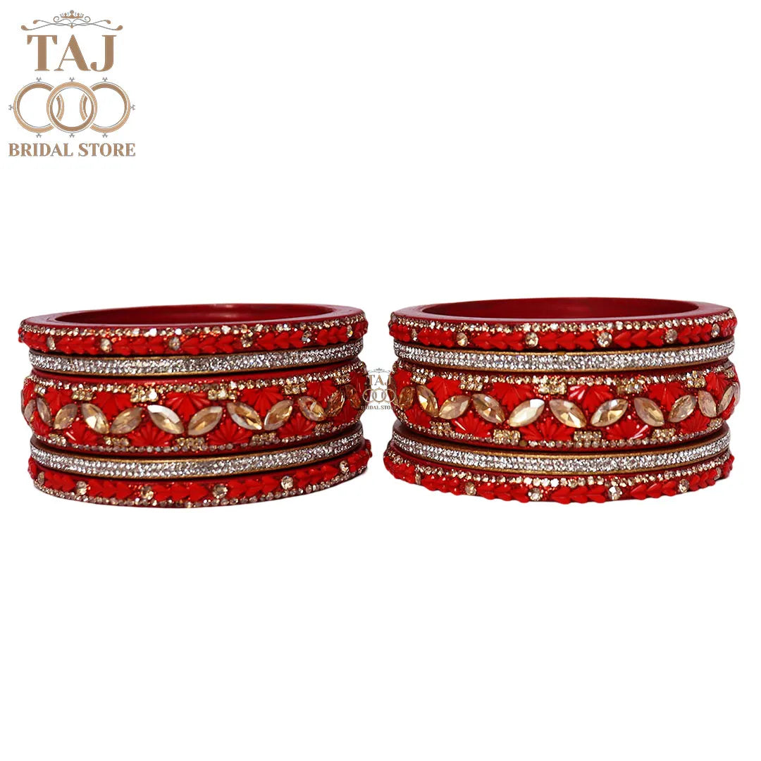 Women's Rajasthani Short Lac Bangles Set With Latest Kundan Design