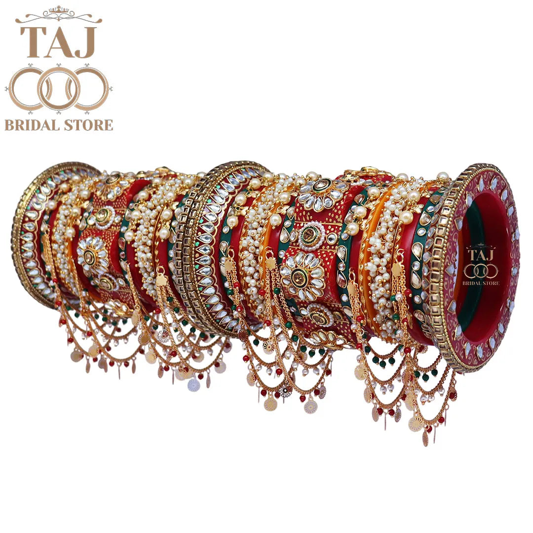 Rajwadi Wedding Chuda With Beautiful Chain Latkan Design
