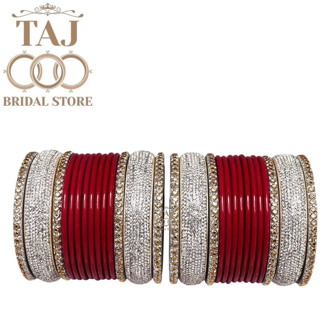 Best Punjabi Lac Chura Set With Beautiful White Stone Design (Set of 28)
