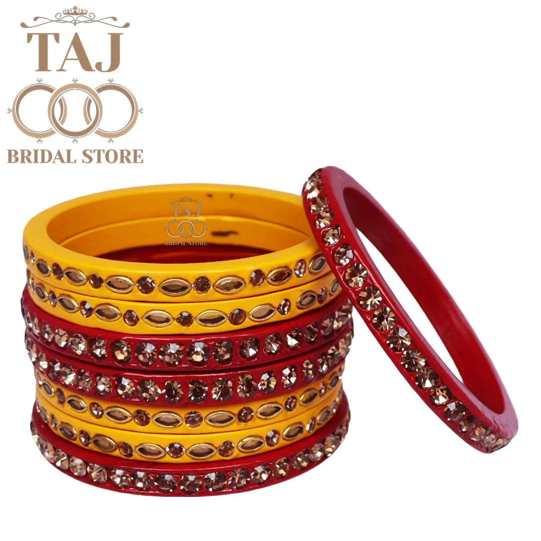 Marwadi Short Lac Chura With Beautiful White Stone And Kundan Design (Set of 8)
