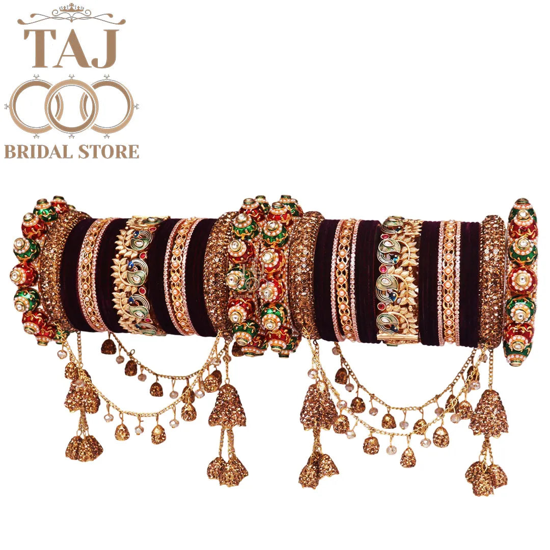 Peacock Design Rajwadi Wedding Bangles Set With Beautiful Jhula Latkan