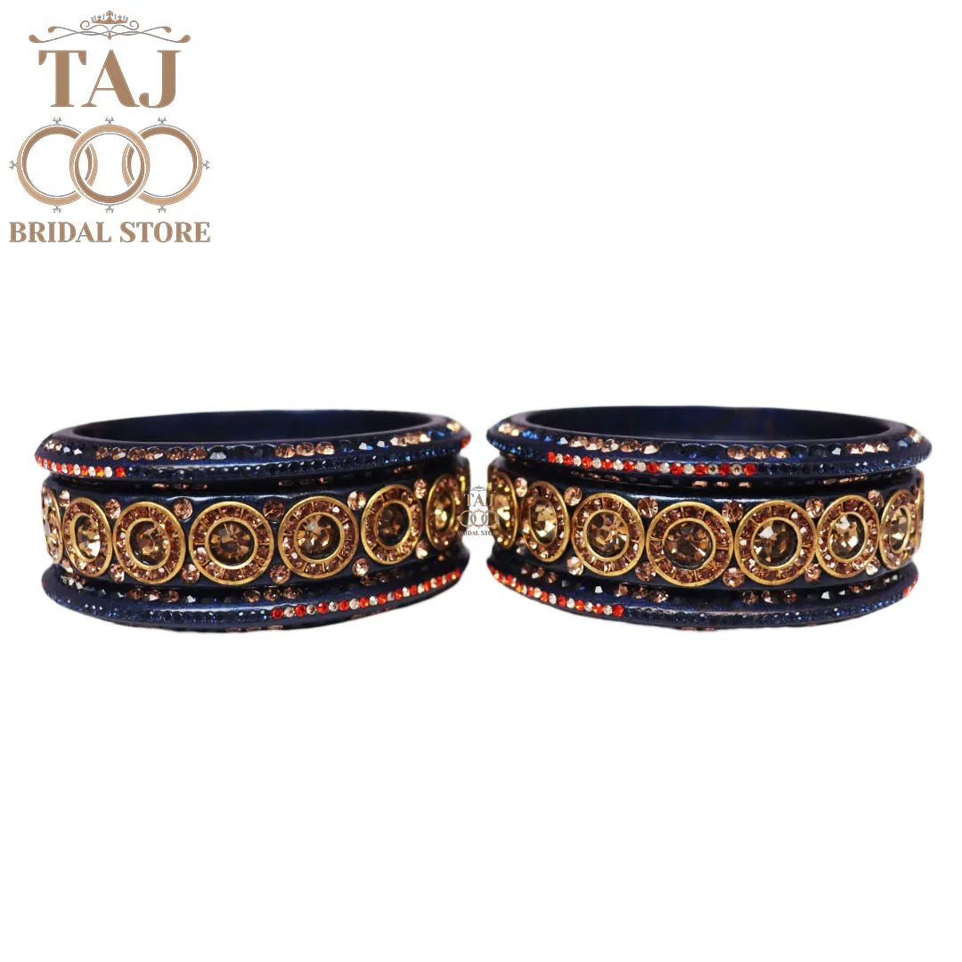 Designer Lac Bangle Set with Round Stones Design