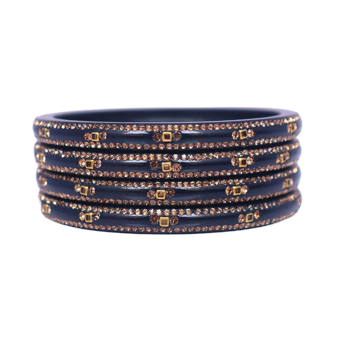 Lac Bangles with Beautiful Rhinestones Design (Pack of 4) Taj Bridal Store