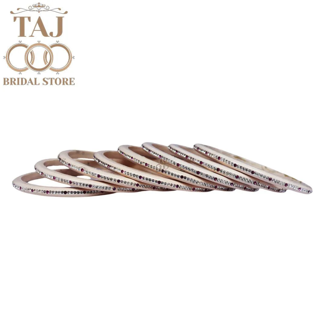 Elegant Lac Bangle Set with Rhinestones (Set of 8)