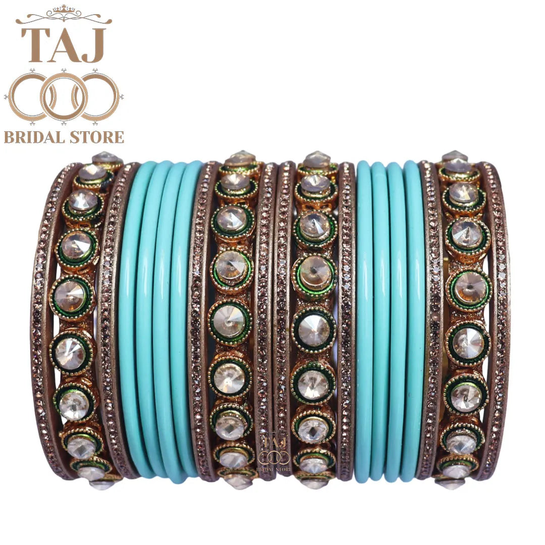 Rajasthani Lac Chura With Beautiful White Stone Work Metal Kada