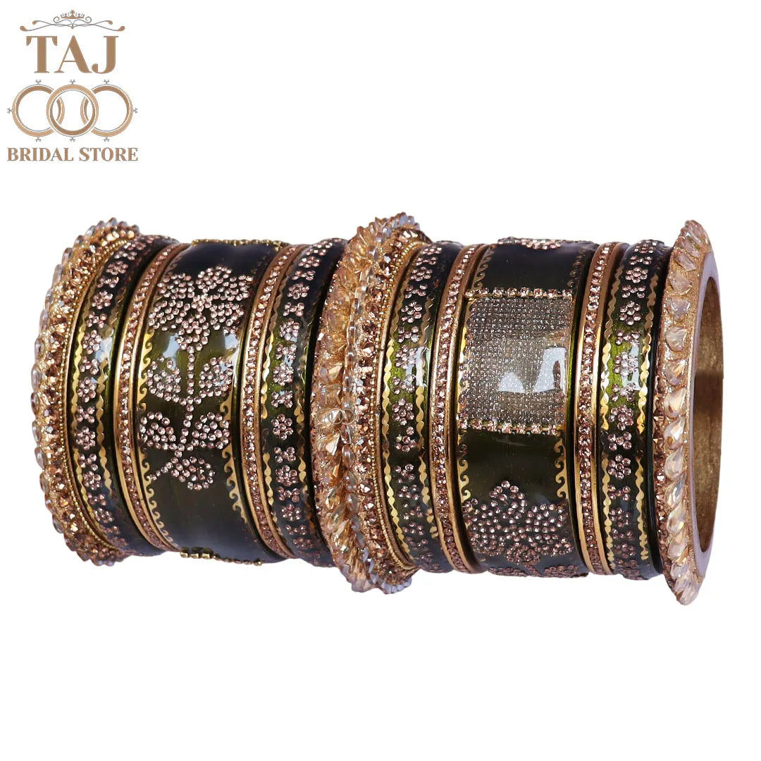 Traditional Lac Bangles Set with Latest Rhinestones Flower Design