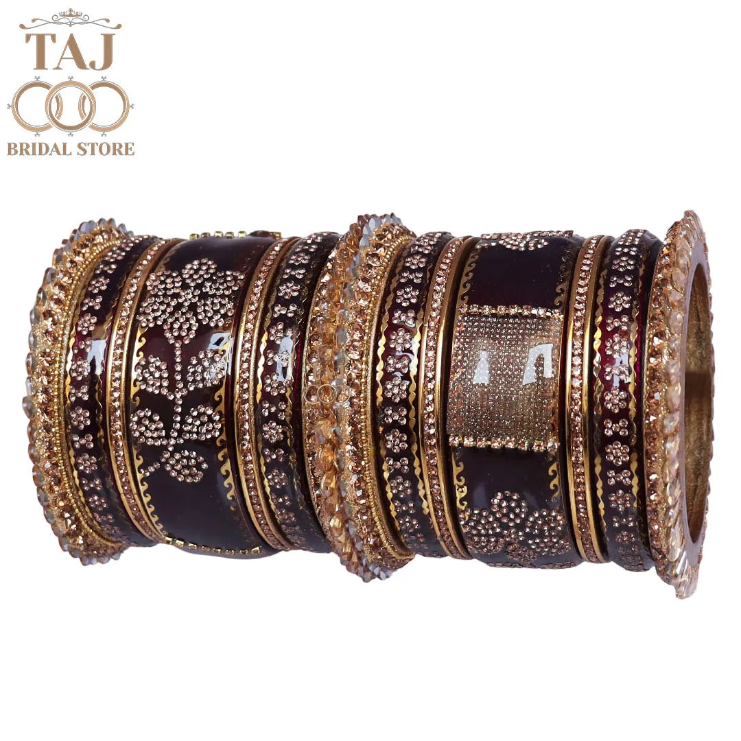 Traditional Lac Bangles Set with Latest Rhinestones Flower Design