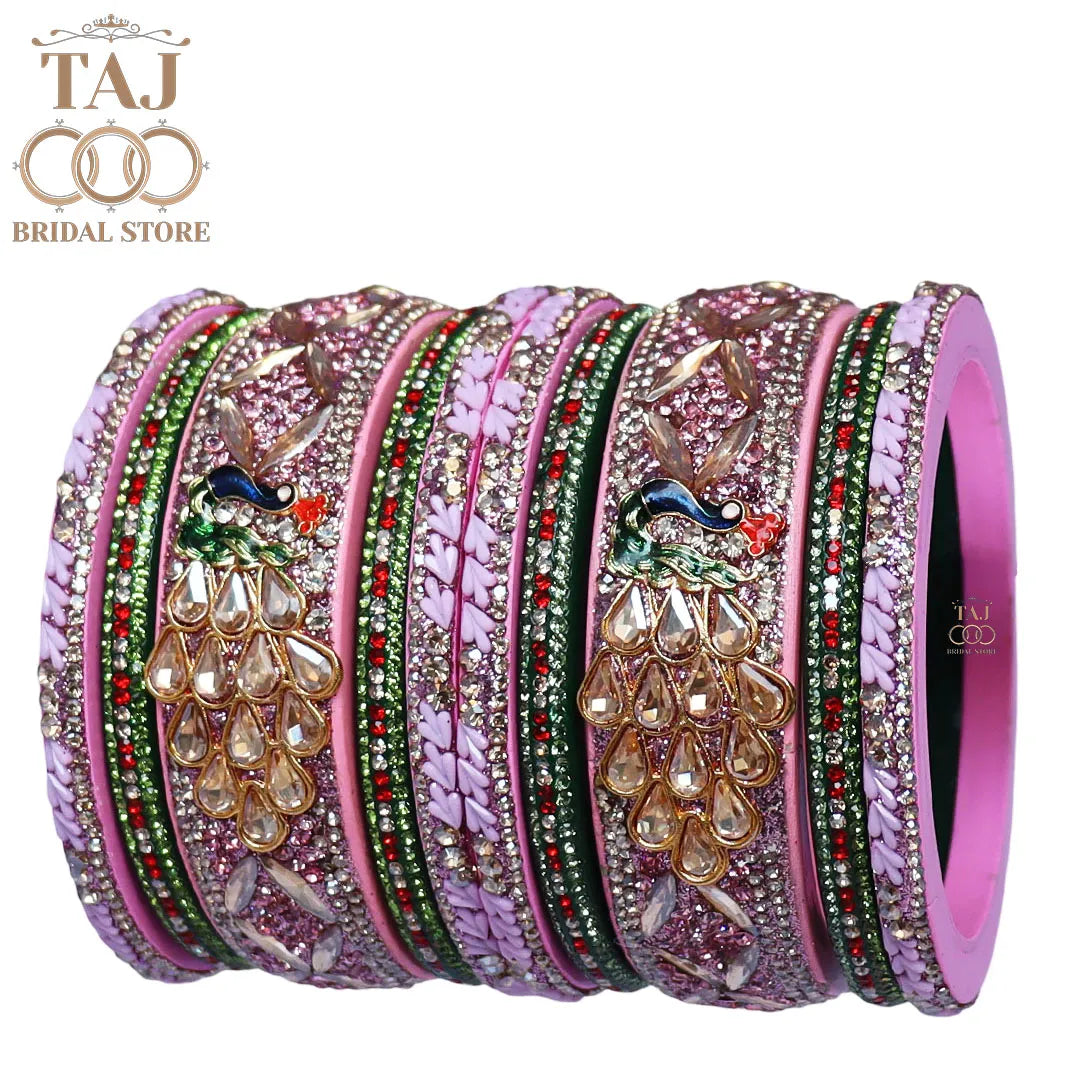 Luxurious Rajasthani Short Lac Bangles Set with Latest Peacock Design