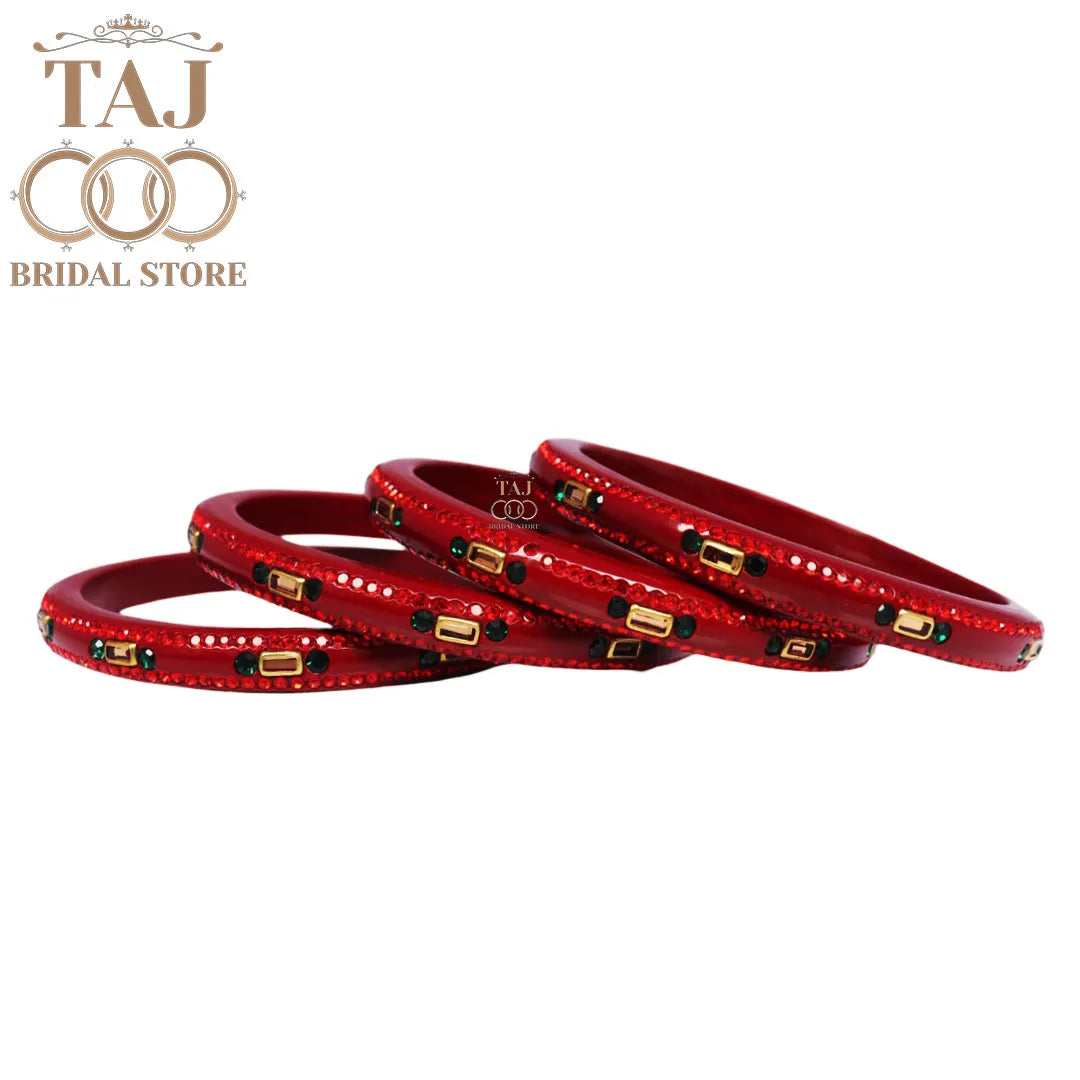Fancy Lac Kada Bangles with Kundan and Rhinestones (Set of 4)