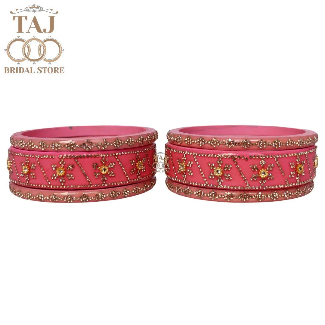 Premium Designer Short Lac Bangles Set with Latest Rhinestones Design