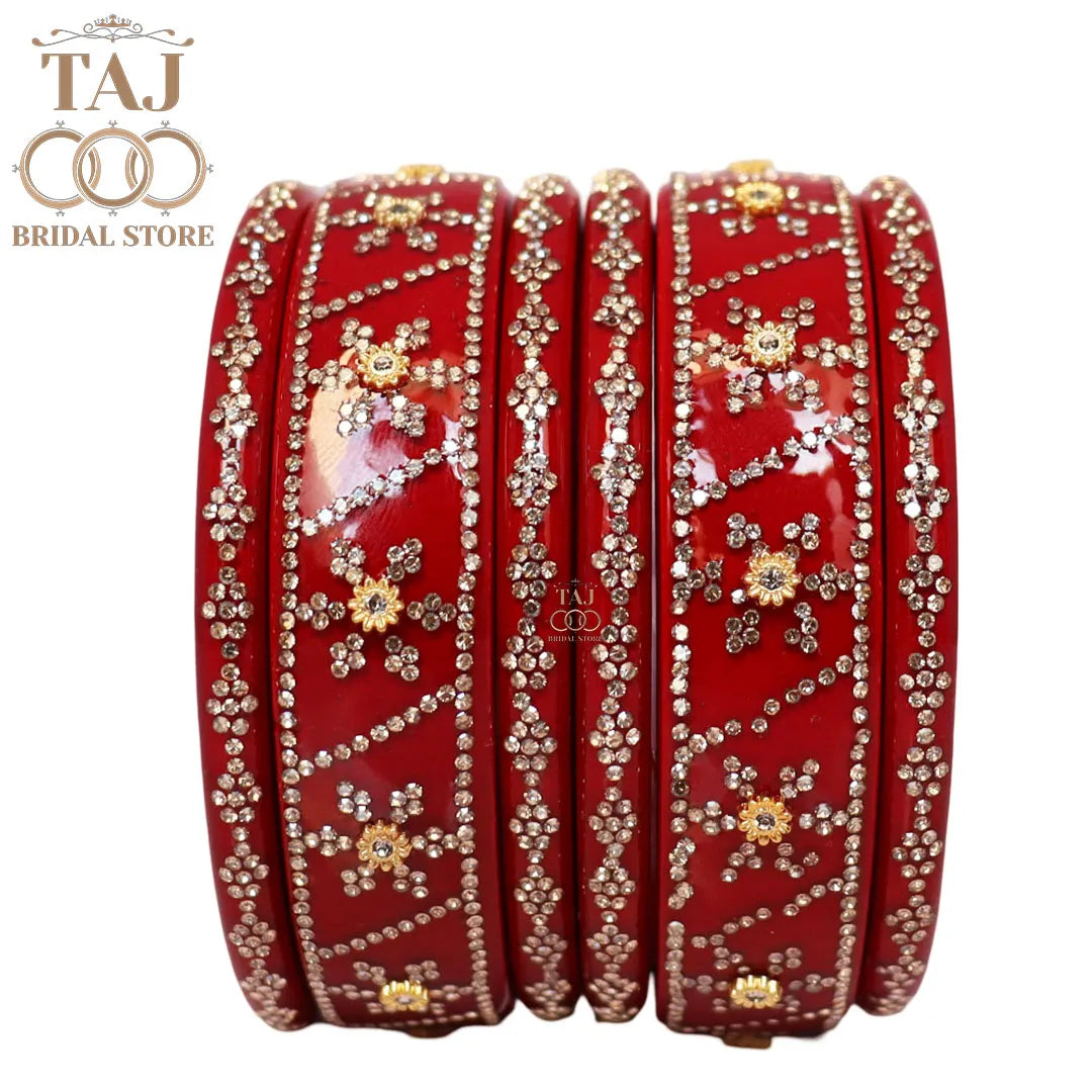Premium Designer Short Lac Bangles Set with Latest Rhinestones Design