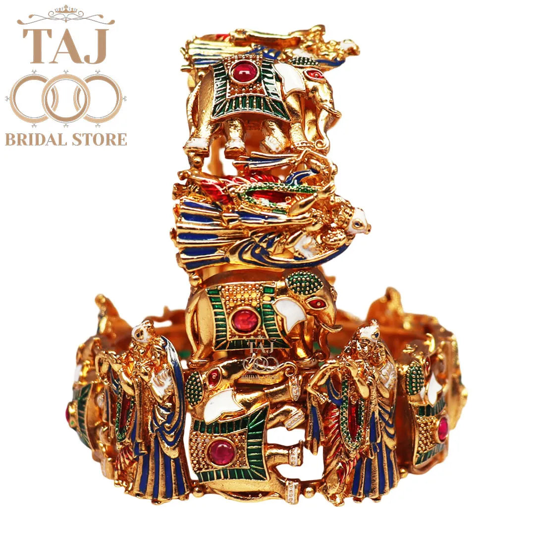 Divine Radha Krishna and Elephant Motif Bangles (Set of 2)