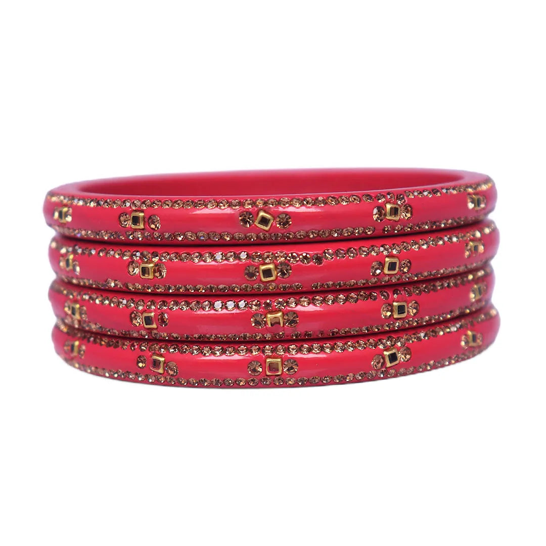 Lac Bangles with Beautiful Rhinestones Design (Pack of 4) Taj Bridal Store
