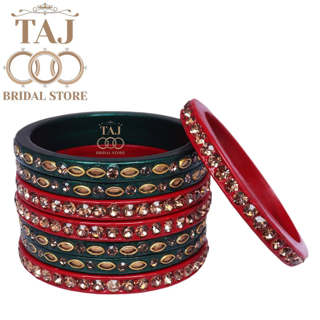 Marwadi Short Lac Chura With Beautiful White Stone And Kundan Design (Set of 8)