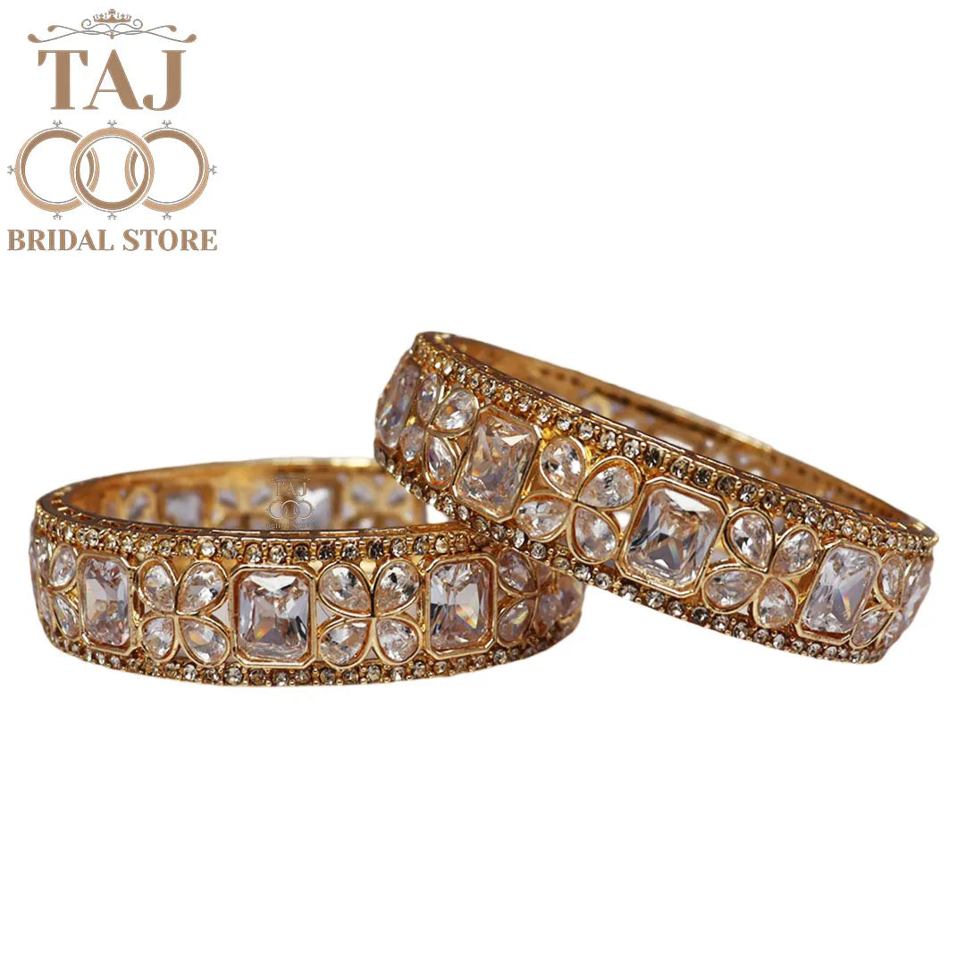 Sparkling Kundan and AD Kada Bangles (Set of 2)