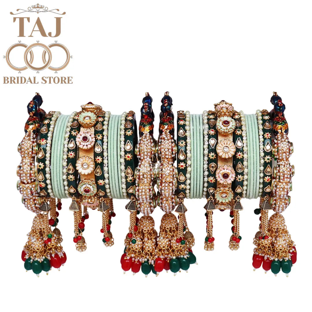 Royal Rajwadi Wedding Chura Set With Heavy Peacock and Jhoomer Design Bangadi
