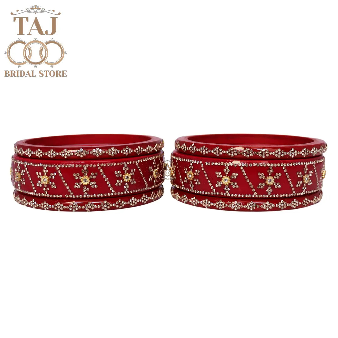 Premium Designer Short Lac Bangles Set with Latest Rhinestones Design