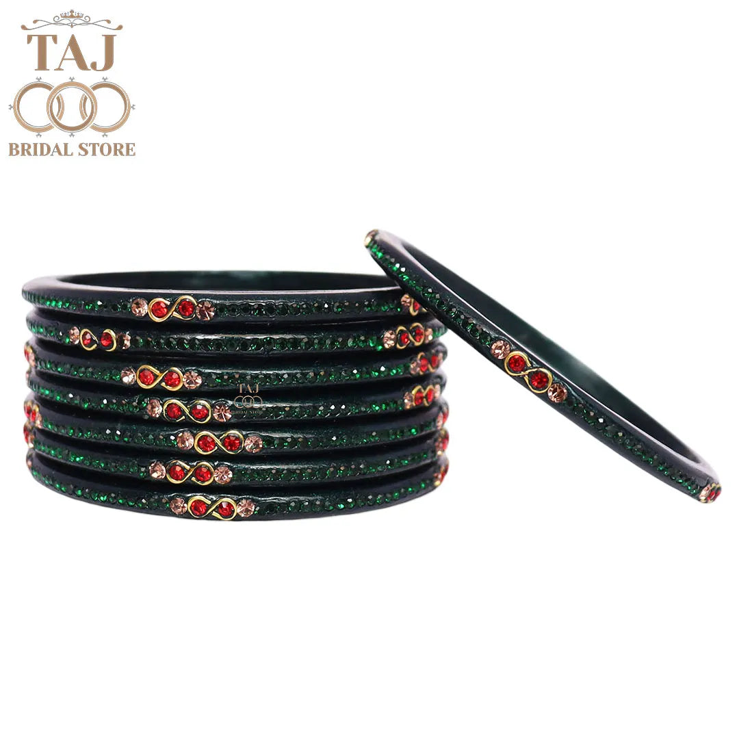 Designer Short Lac Bangles For Women With Latest Rhinestones Design