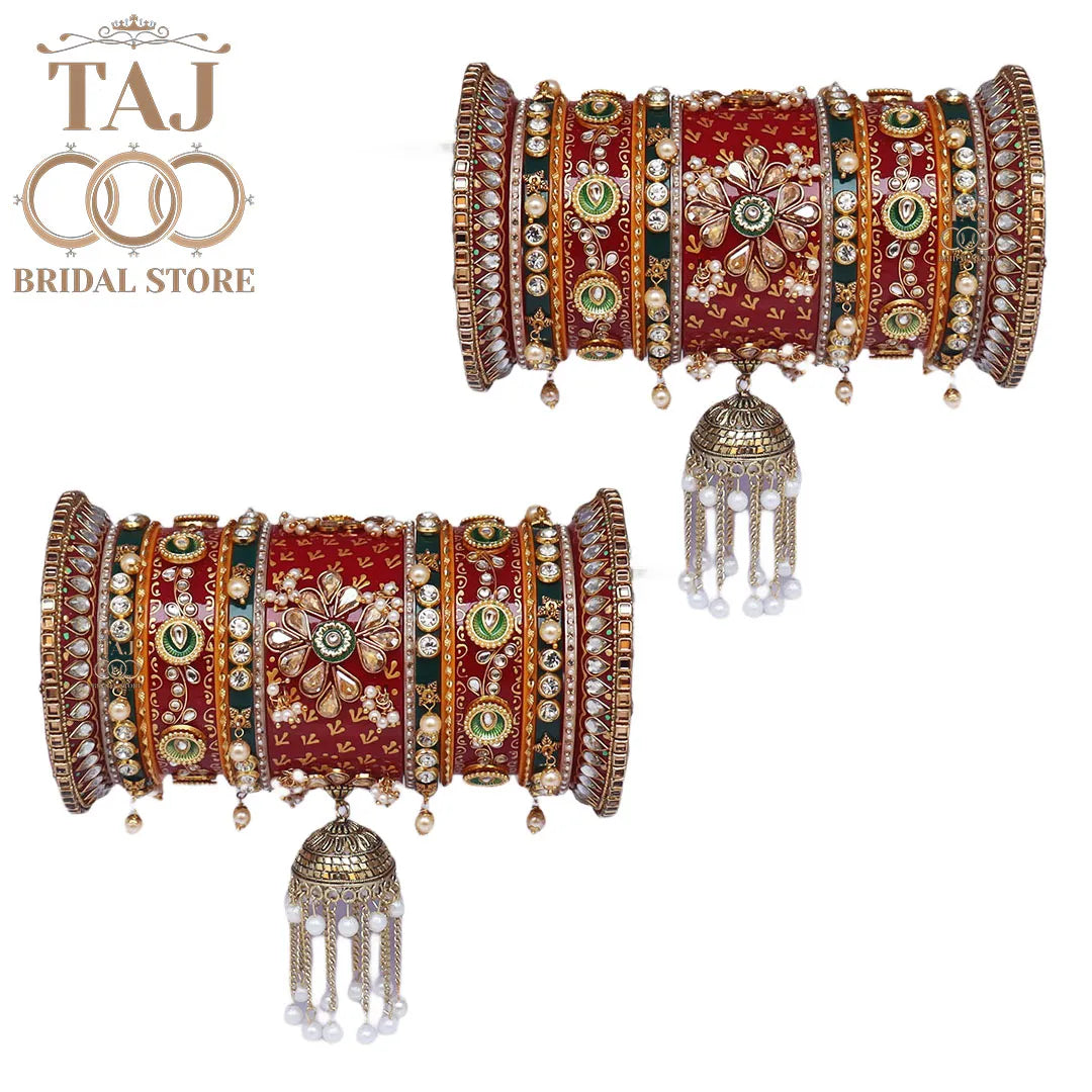 Rajwadi Wedding Bangles Set with Beautiful Chain Latkan Jhoomer Design