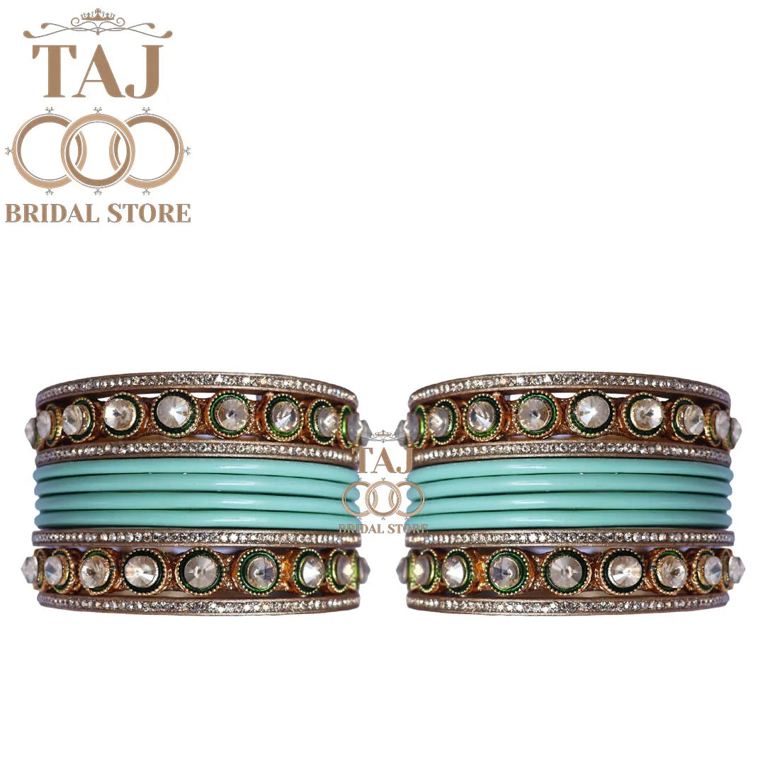Rajasthani Lac Chura With Beautiful White Stone Work Metal Kada