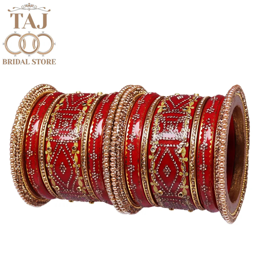 Handmade Lac Bridal Bangles in Traditional Rhinestones Unique Design