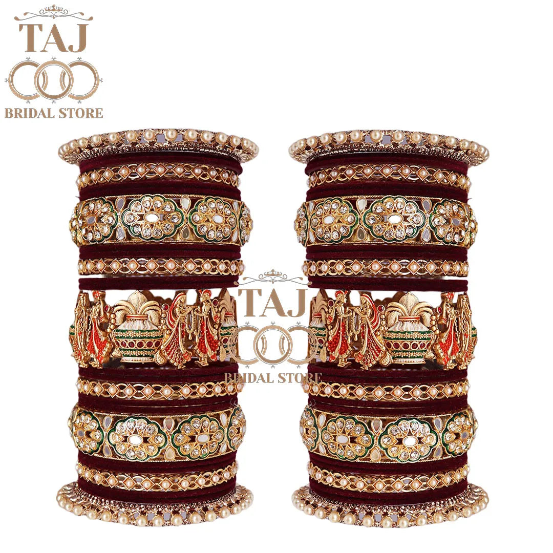 Rajwadi Wedding Metal Chura Set With Beautiful Dulha Dulhan Design Kada